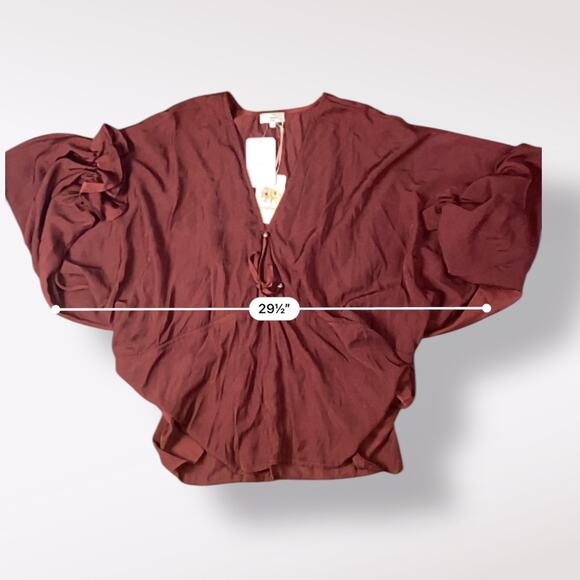 Entro NWT Red Endless Possibilities Long Sleeve Ruffled Top Size L Romantic Boho - Picture 3 of 8
